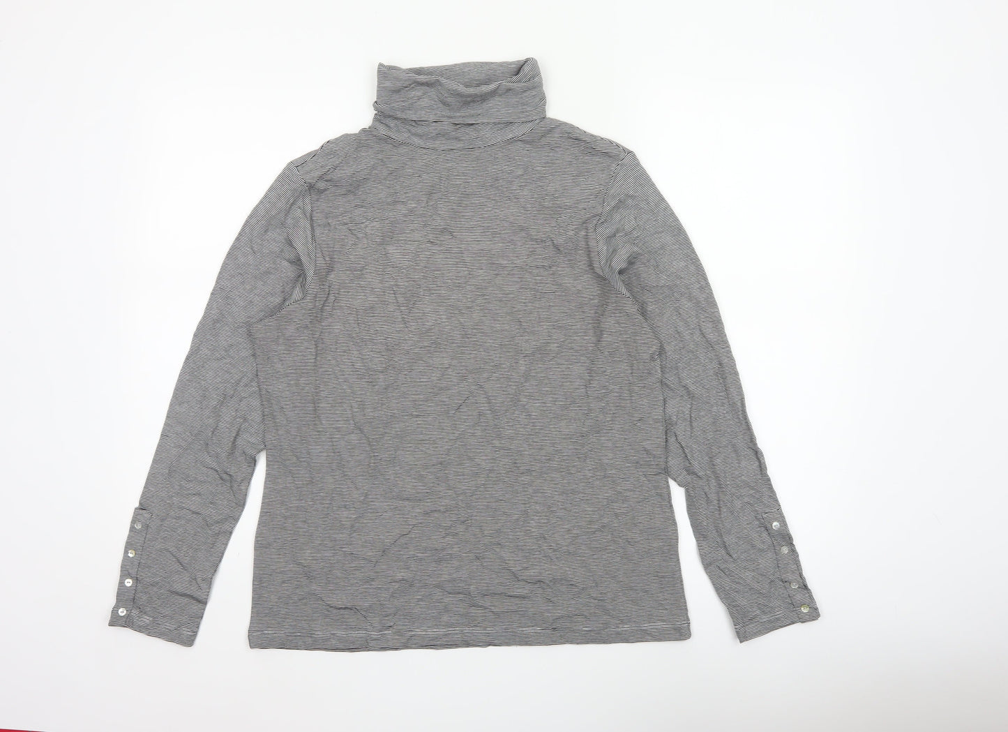 Windsmoor Women Grey Stripe Roll Neck Stretch Jersey Blouse M