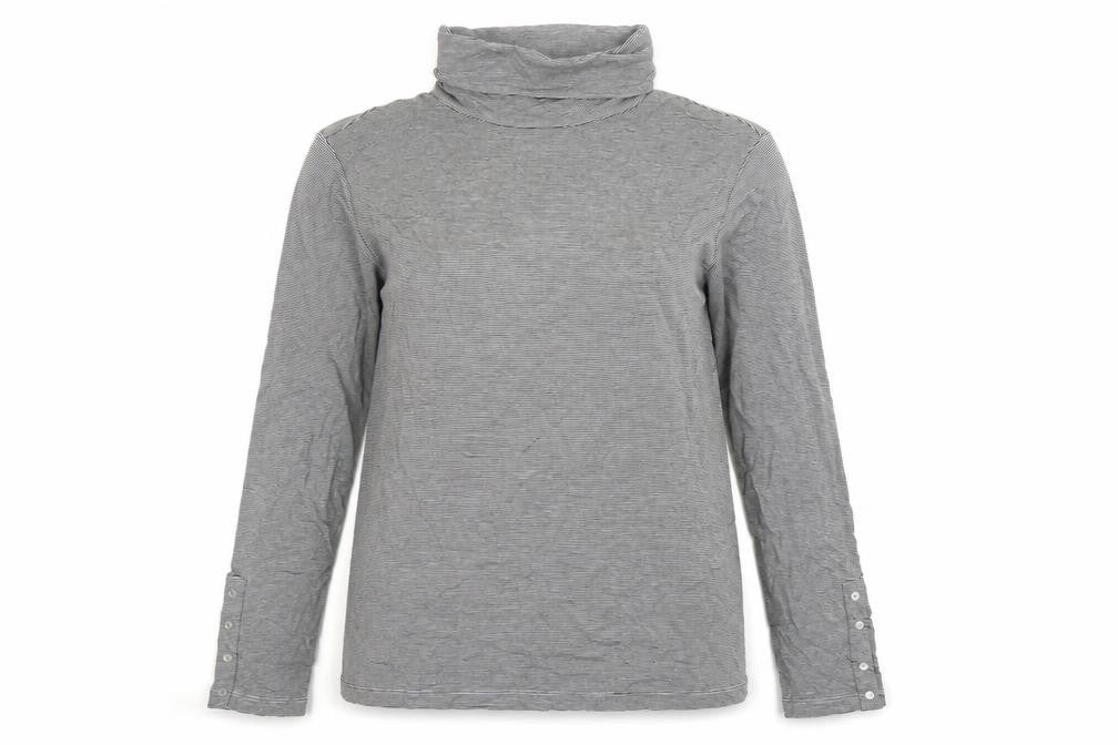 Windsmoor Women Grey Stripe Roll Neck Stretch Jersey Blouse M