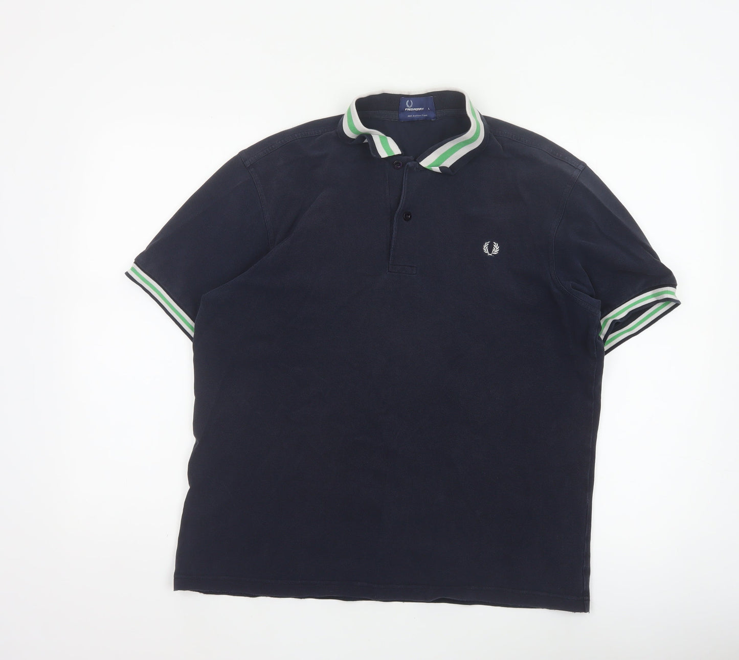 Fred Perry Men’s Blue L Cotton Pique Polo Shirt Striped Trim