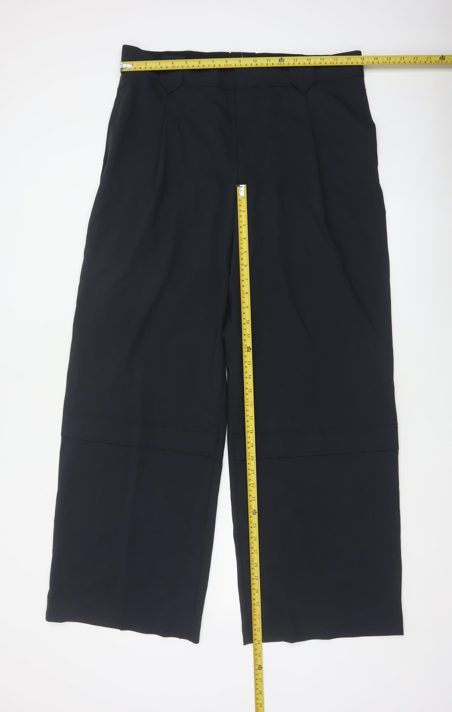Zara Women Black XL Wide-Leg Tailored Stretch Trousers Workwear