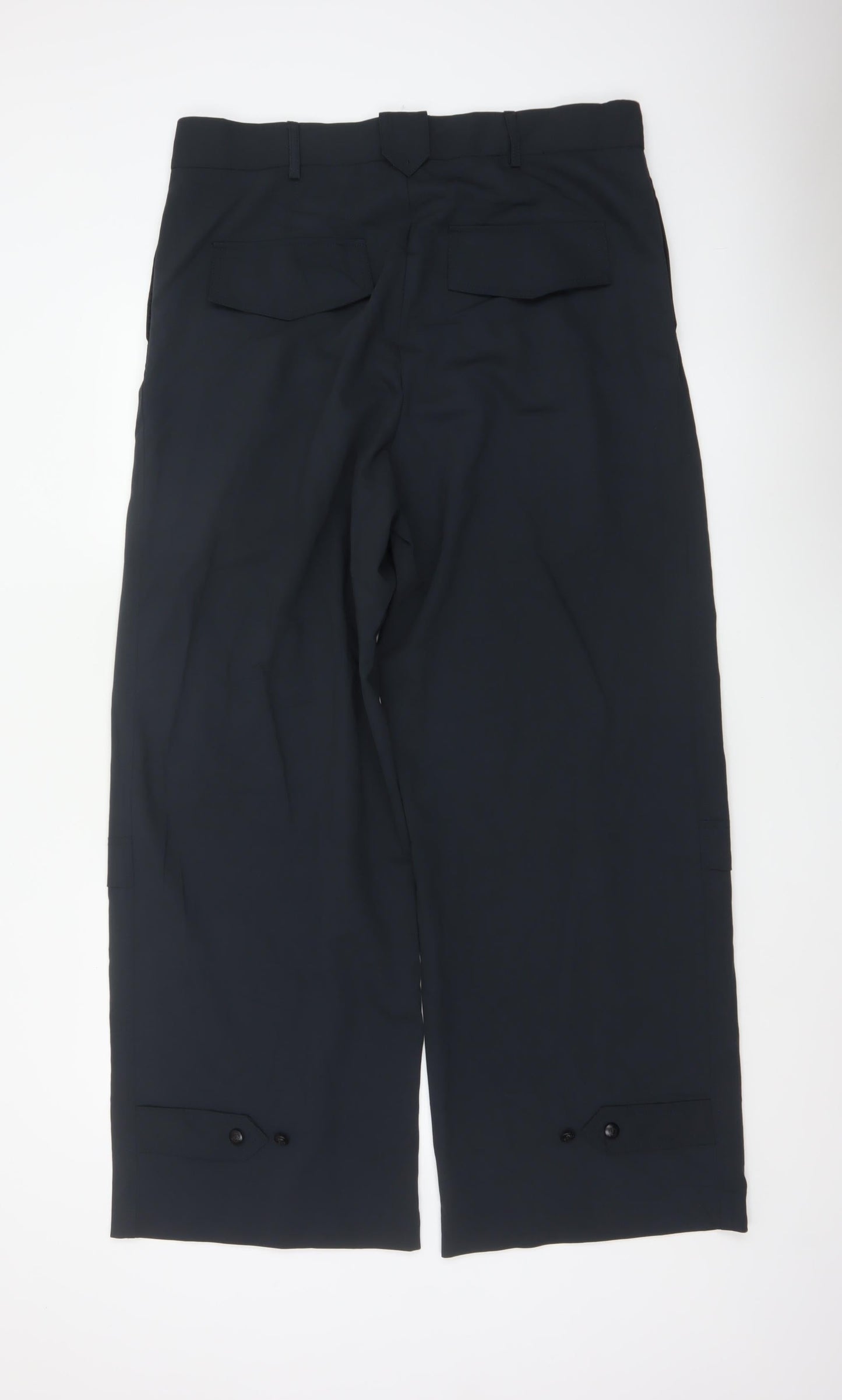 Zara Women Black XL Wide-Leg Tailored Stretch Trousers Workwear