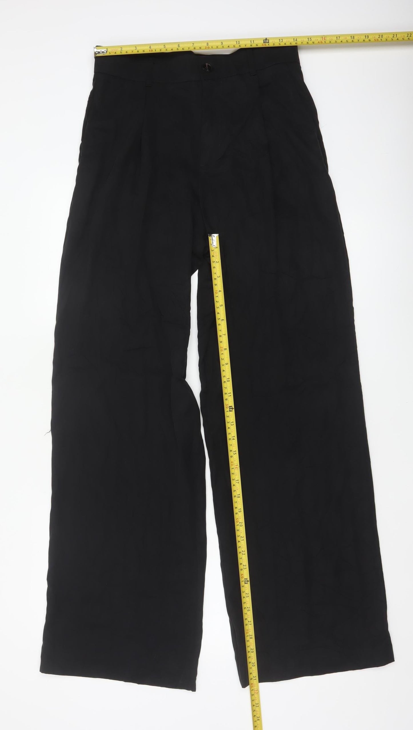 Zara Women Black UK 12 Wide-Leg High Rise Lyocell Dress Trousers