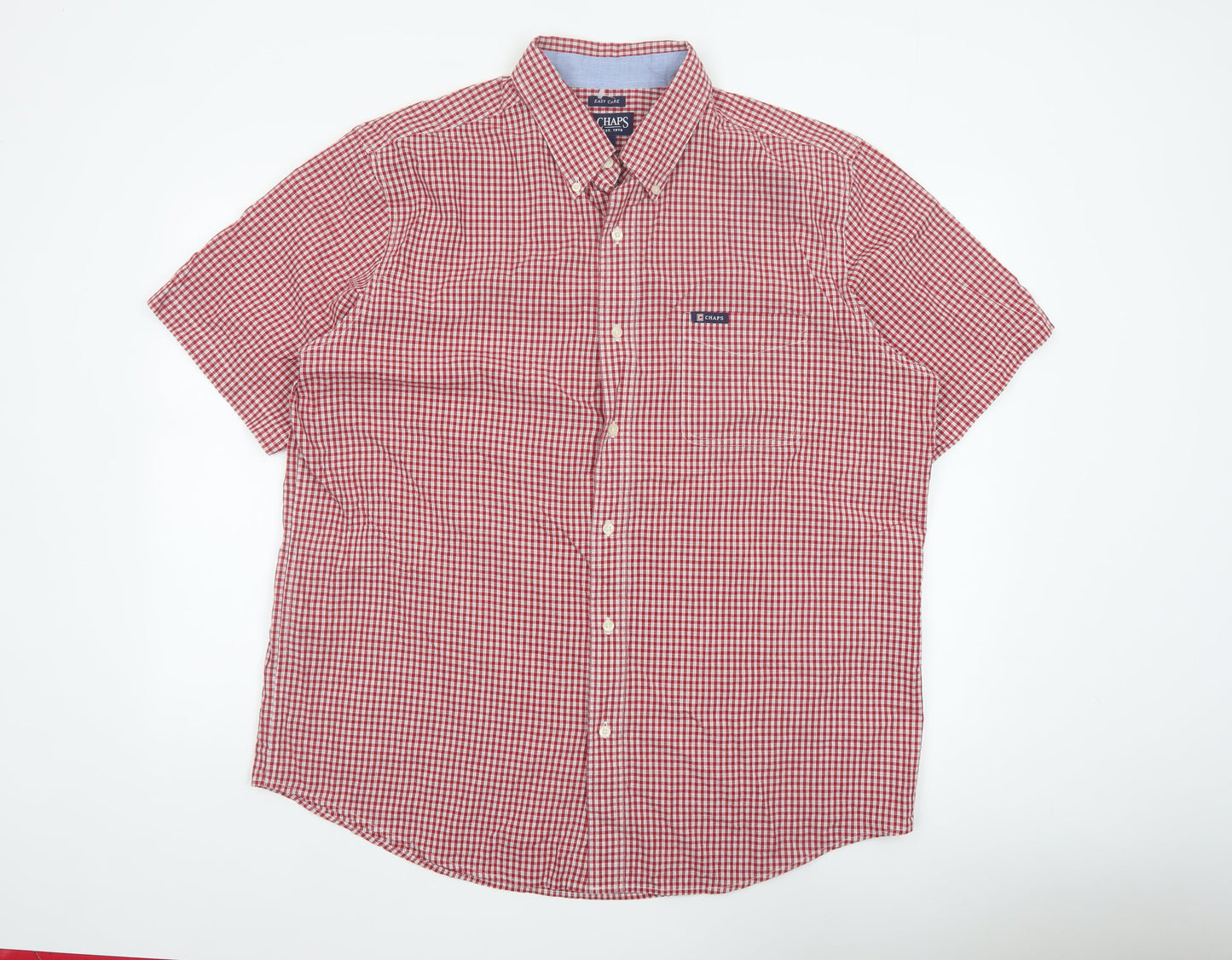 Chaps Men's Red Check Short Sleeve XL Button-Up Easy Care Shirt