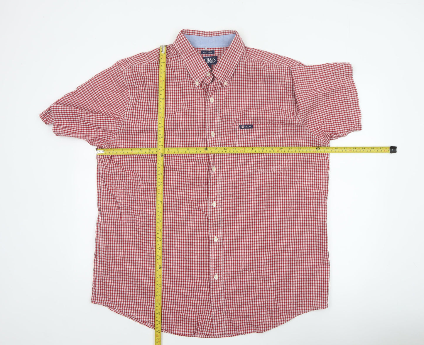 Chaps Men's Red Check Short Sleeve XL Button-Up Easy Care Shirt
