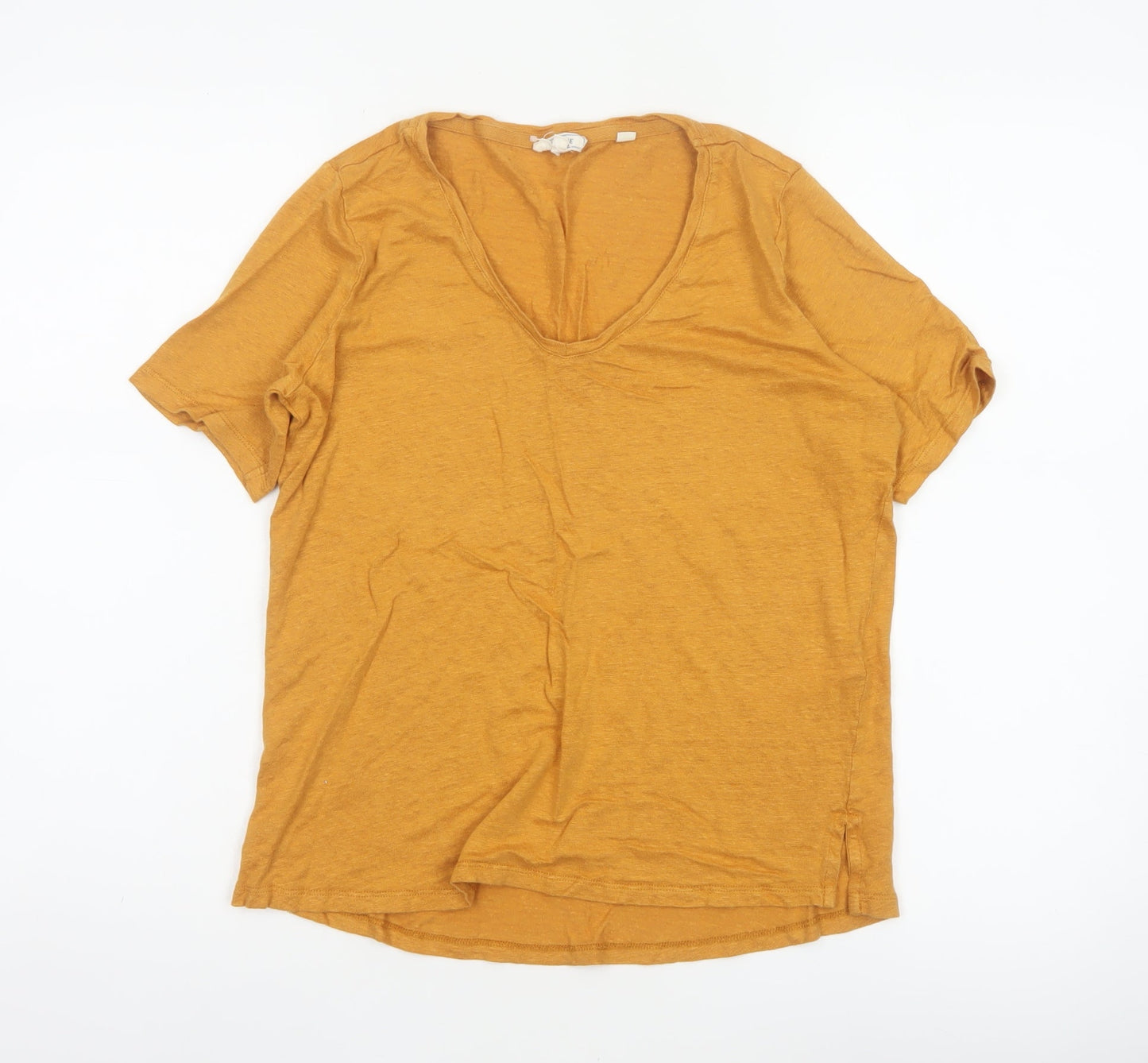 Fat Face Women Yellow Linen V-Neck Short Sleeve T-Shirt UK 8