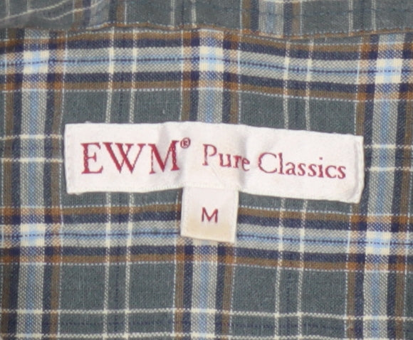 EWM Men’s Green Plaid Cotton Short Sleeve Button-Up Shirt Size M