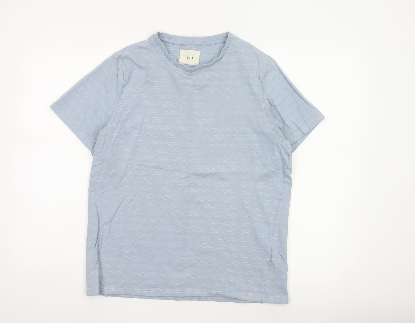 Folk Men’s Blue Striped Cotton Jersey T-Shirt Size M Crew Neck