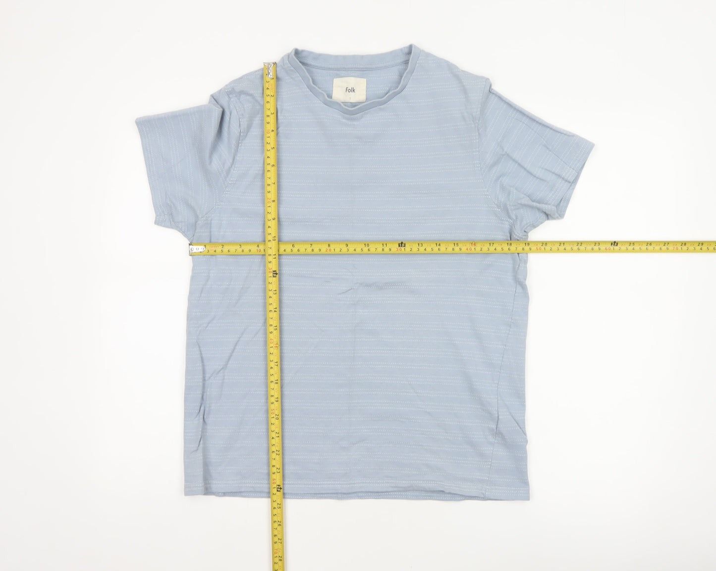Folk Men’s Blue Striped Cotton Jersey T-Shirt Size M Crew Neck