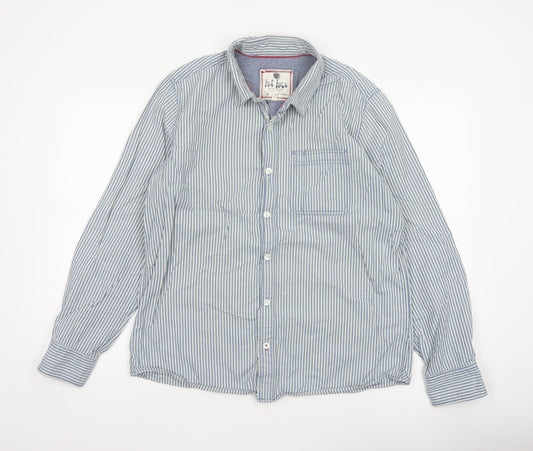 Fat Face Men's Blue White Striped L Long Sleeve Button-Up Shirt