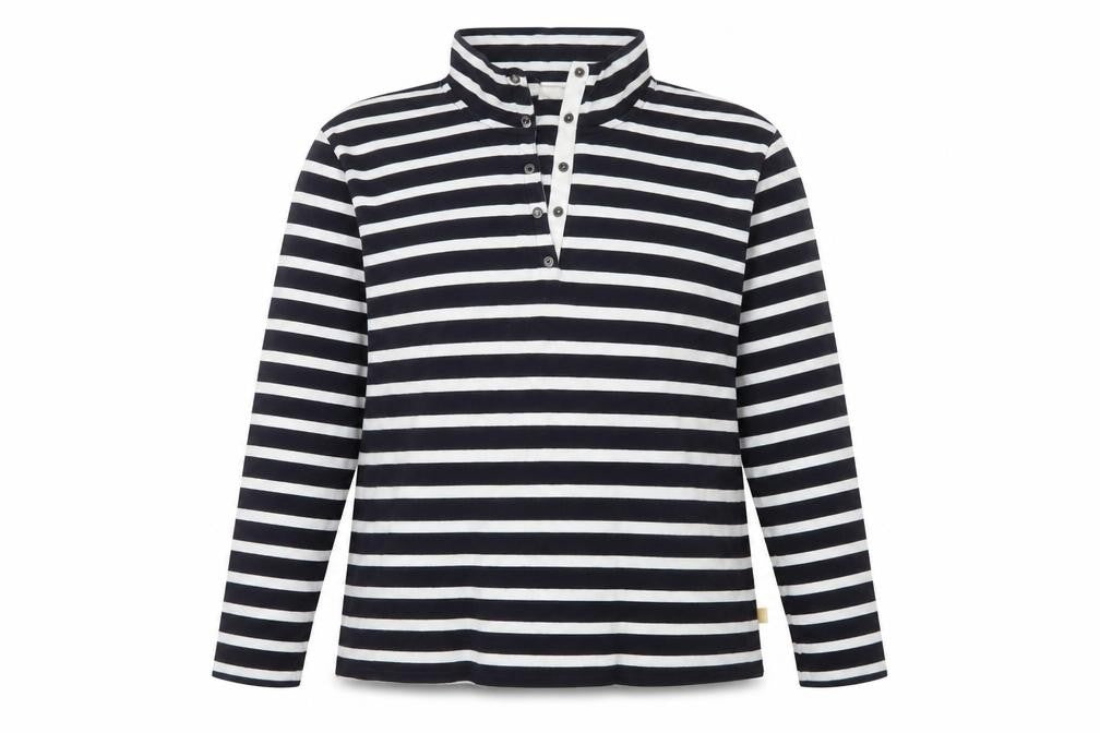 Sportscraft Women Blue White Striped 2XL Cotton Long Sleeve Polo Top
