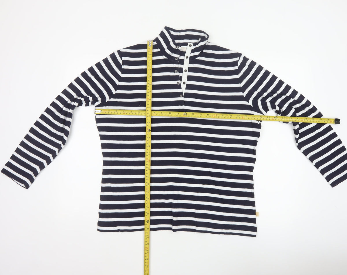 Sportscraft Women Blue White Striped 2XL Cotton Long Sleeve Polo Top
