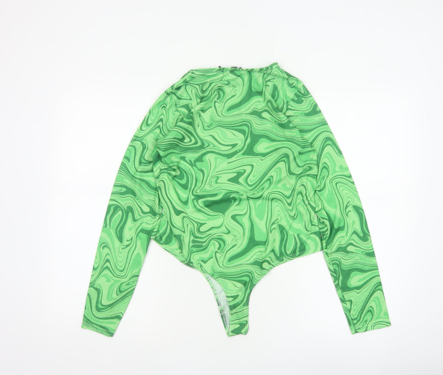 PrettyLittleThing Women Green UK 14 70s Swirl Long Sleeve Bodysuit