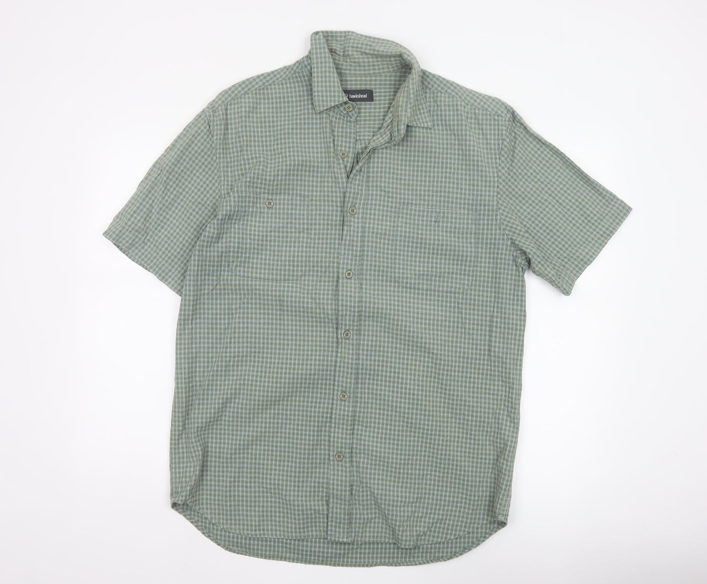Hawkshead Men’s Green Check Cotton Short Sleeve Button-Up Shirt M