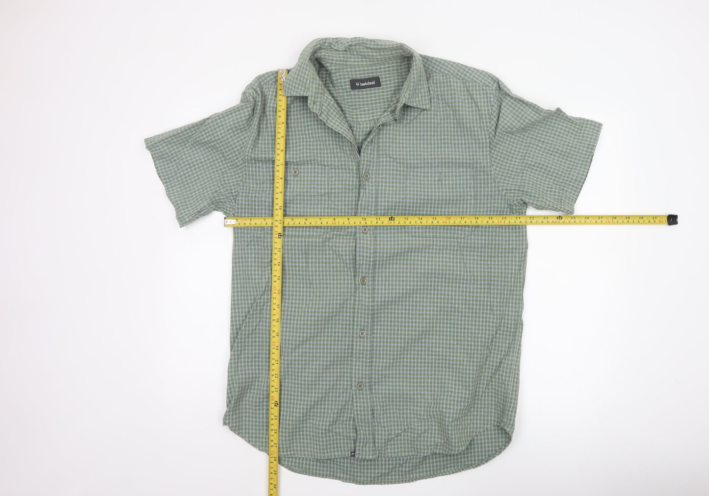 Hawkshead Men’s Green Check Cotton Short Sleeve Button-Up Shirt M