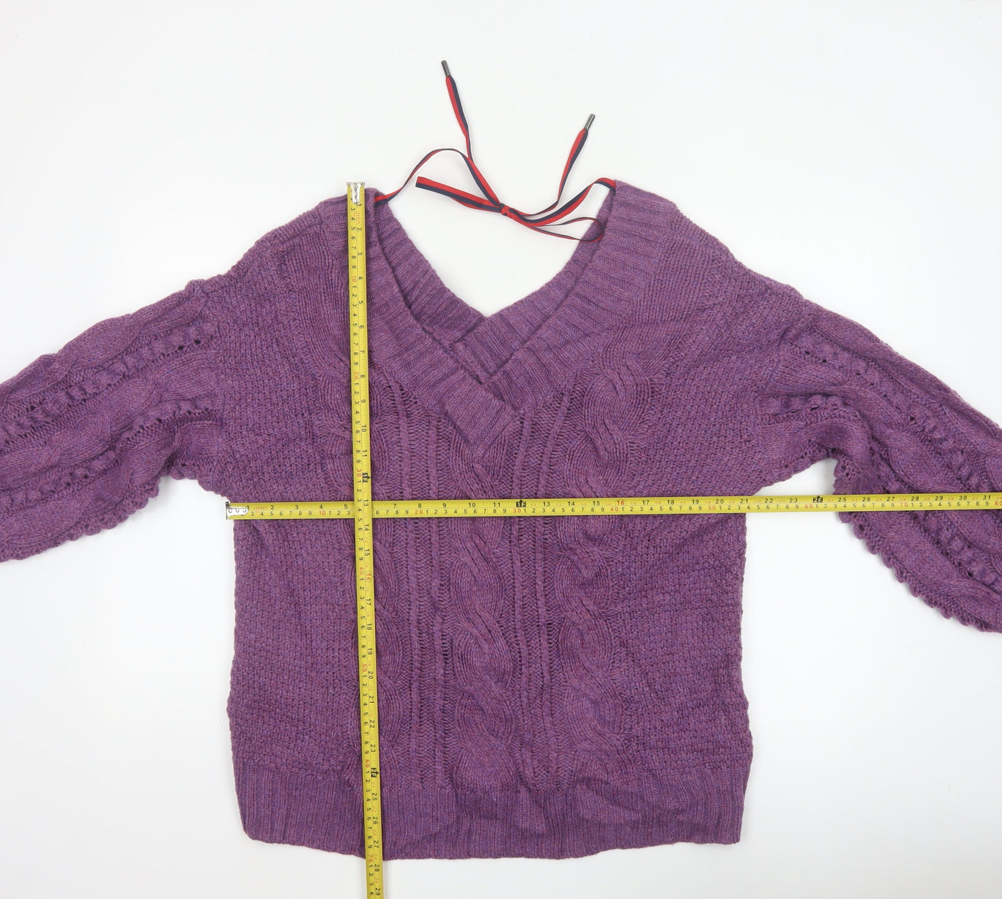Ted Baker Women Purple M Wool Cable Knit V-Neck Jumper