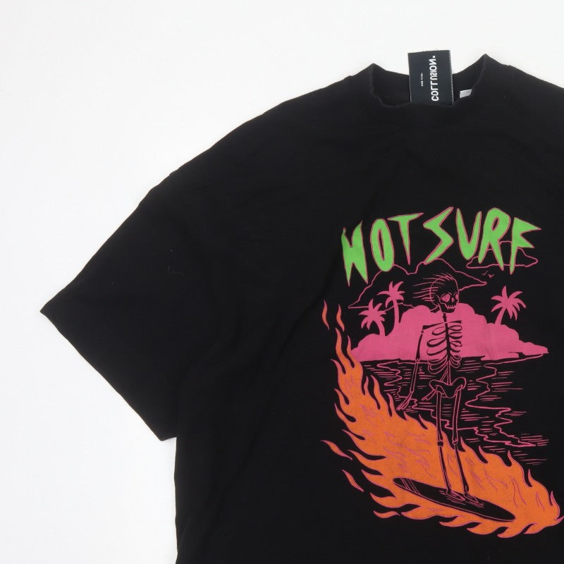 Additional view of Collusion Men’s Black L Hot Surf Skull Graphic Oversized T-Shirt