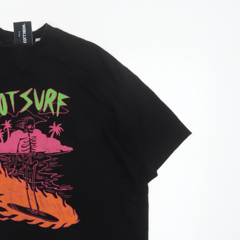 Additional view of Collusion Men’s Black L Hot Surf Skull Graphic Oversized T-Shirt