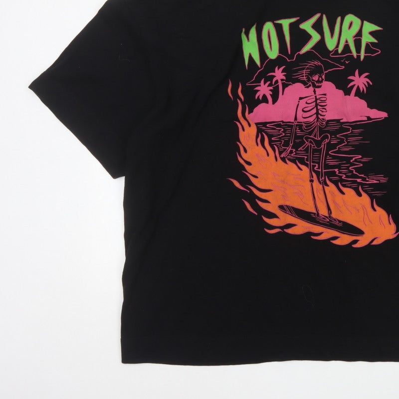 Additional view of Collusion Men’s Black L Hot Surf Skull Graphic Oversized T-Shirt