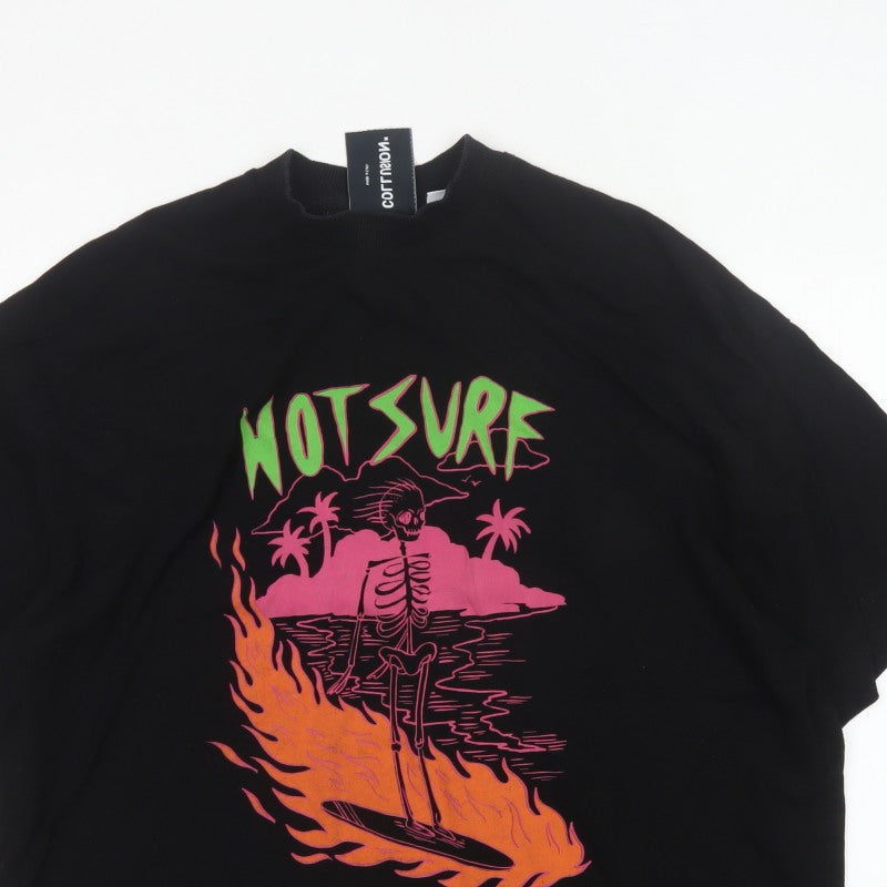 Additional view of Collusion Men’s Black L Hot Surf Skull Graphic Oversized T-Shirt