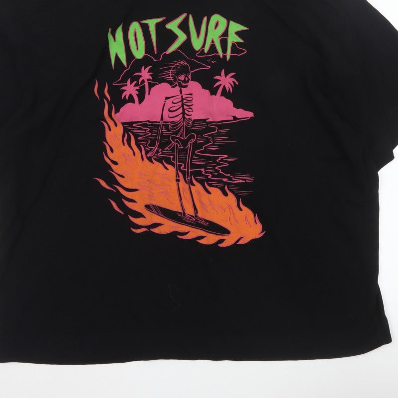 Additional view of Collusion Men’s Black L Hot Surf Skull Graphic Oversized T-Shirt