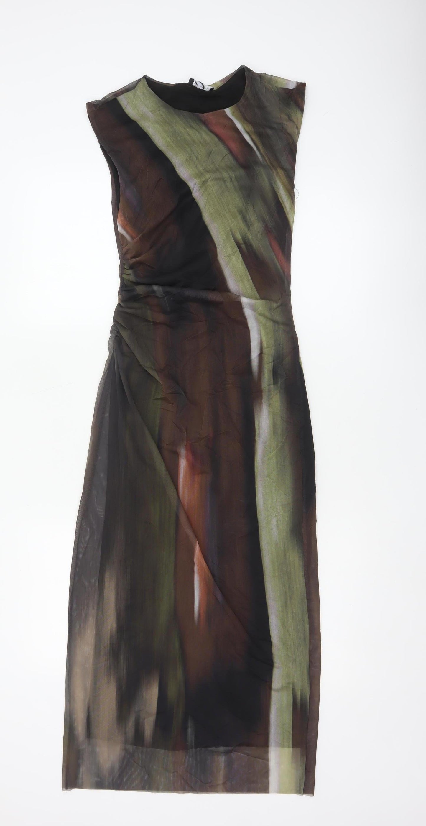 Zara Women Multicoloured S Long Sheath Mesh Ruched Occasion Dress