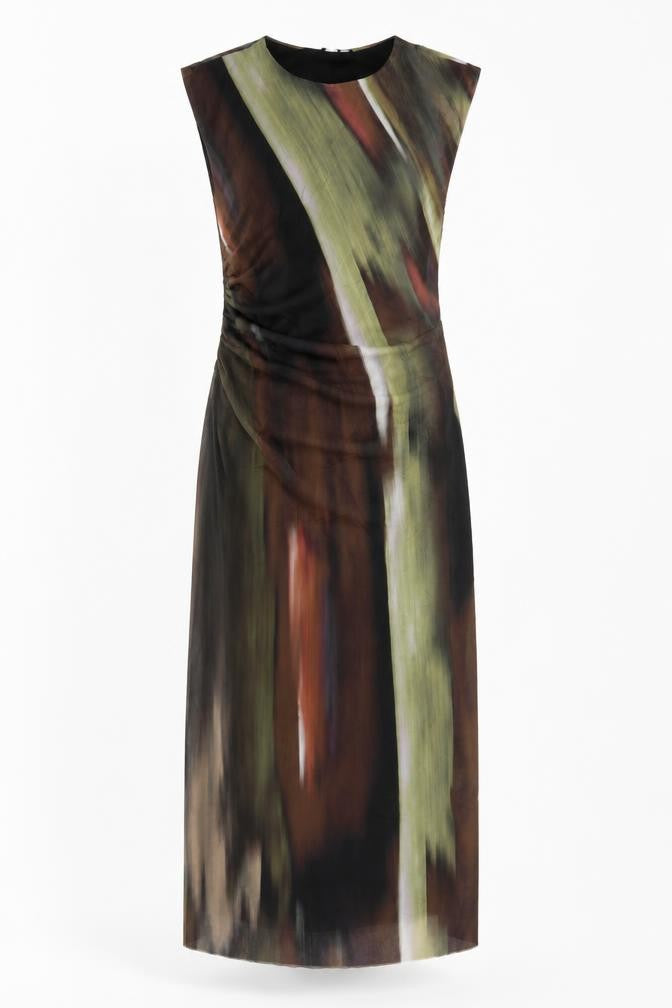 Zara Women Multicoloured S Long Sheath Mesh Ruched Occasion Dress