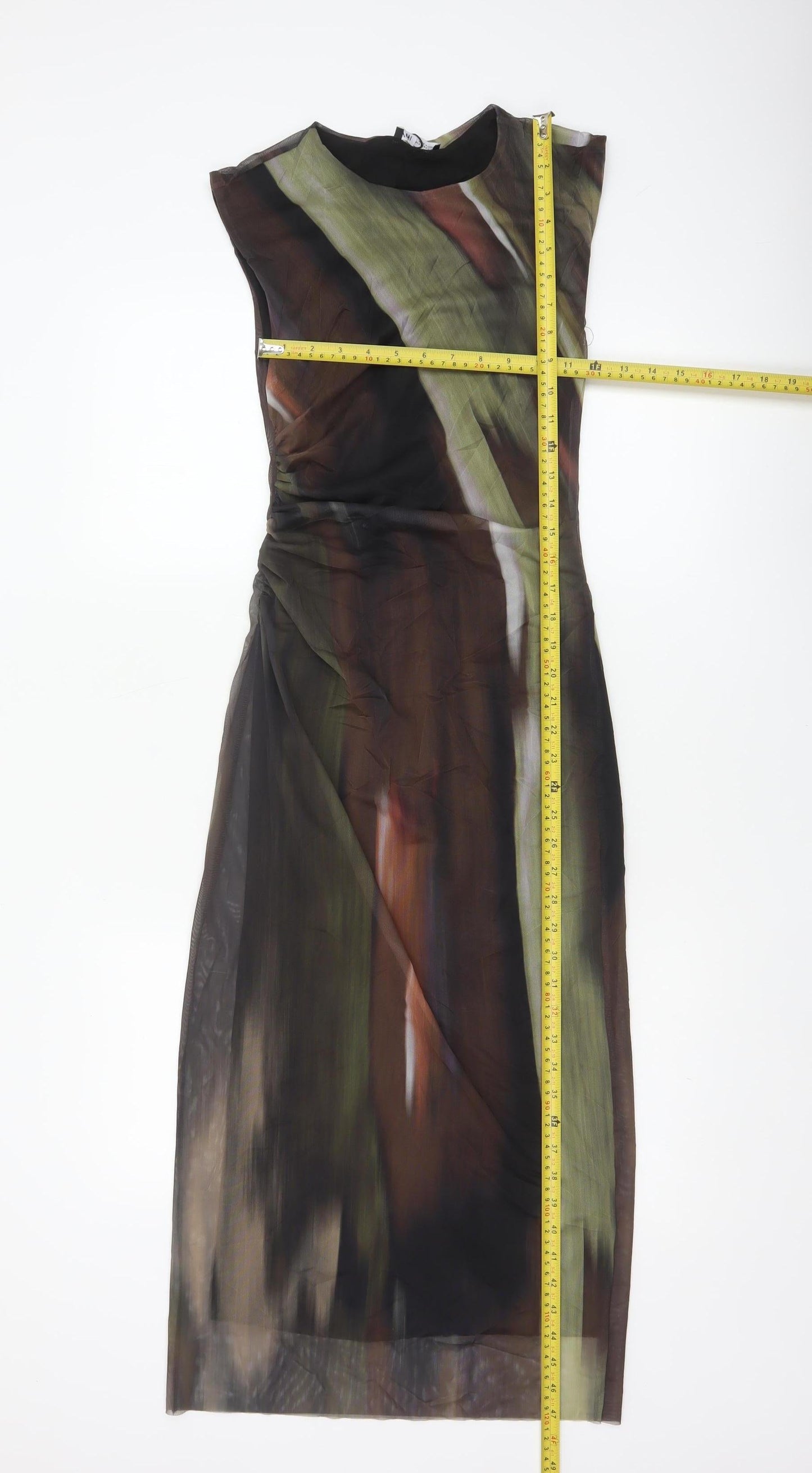 Zara Women Multicoloured S Long Sheath Mesh Ruched Occasion Dress
