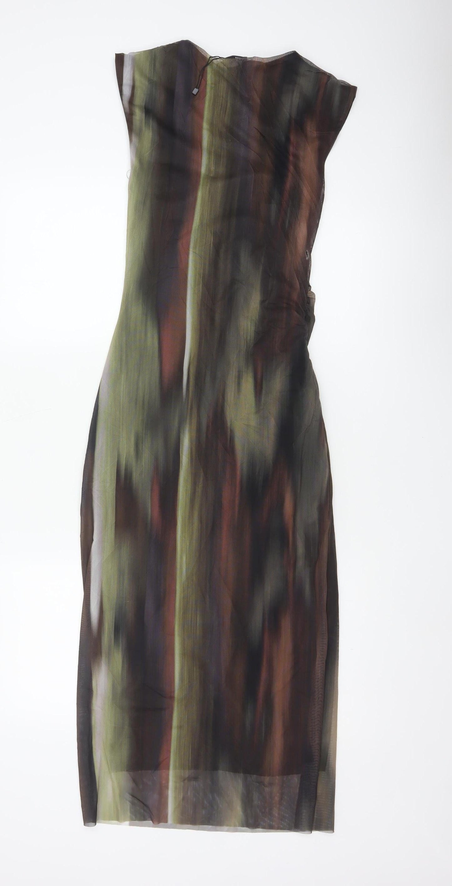 Zara Women Multicoloured S Long Sheath Mesh Ruched Occasion Dress
