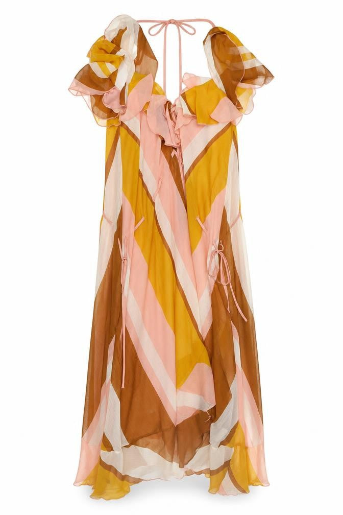 ASOS Design Women’s Multicoloured UK 12 Ruffle Halter Maxi Dress