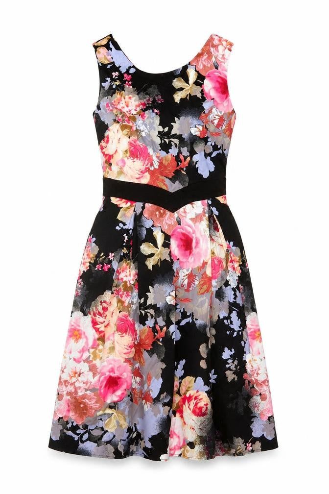 Luxe Women’s Multicoloured Floral Fit & Flare Dress UK 12