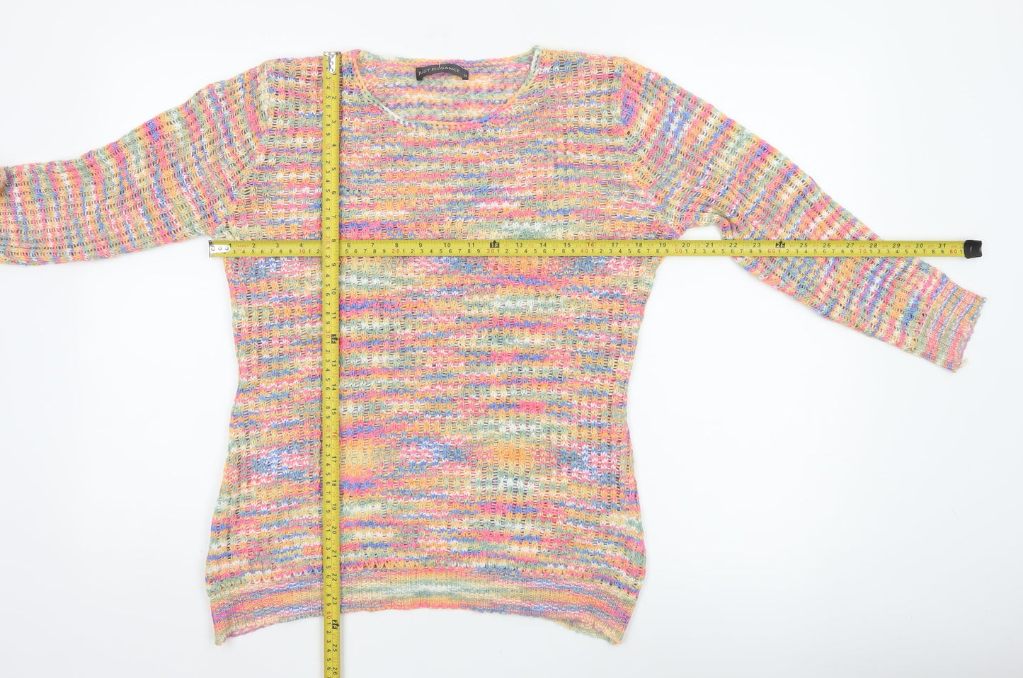 Just Elegance Women's Multicoloured M Open Knit Striped Scoop Neck Jumper
