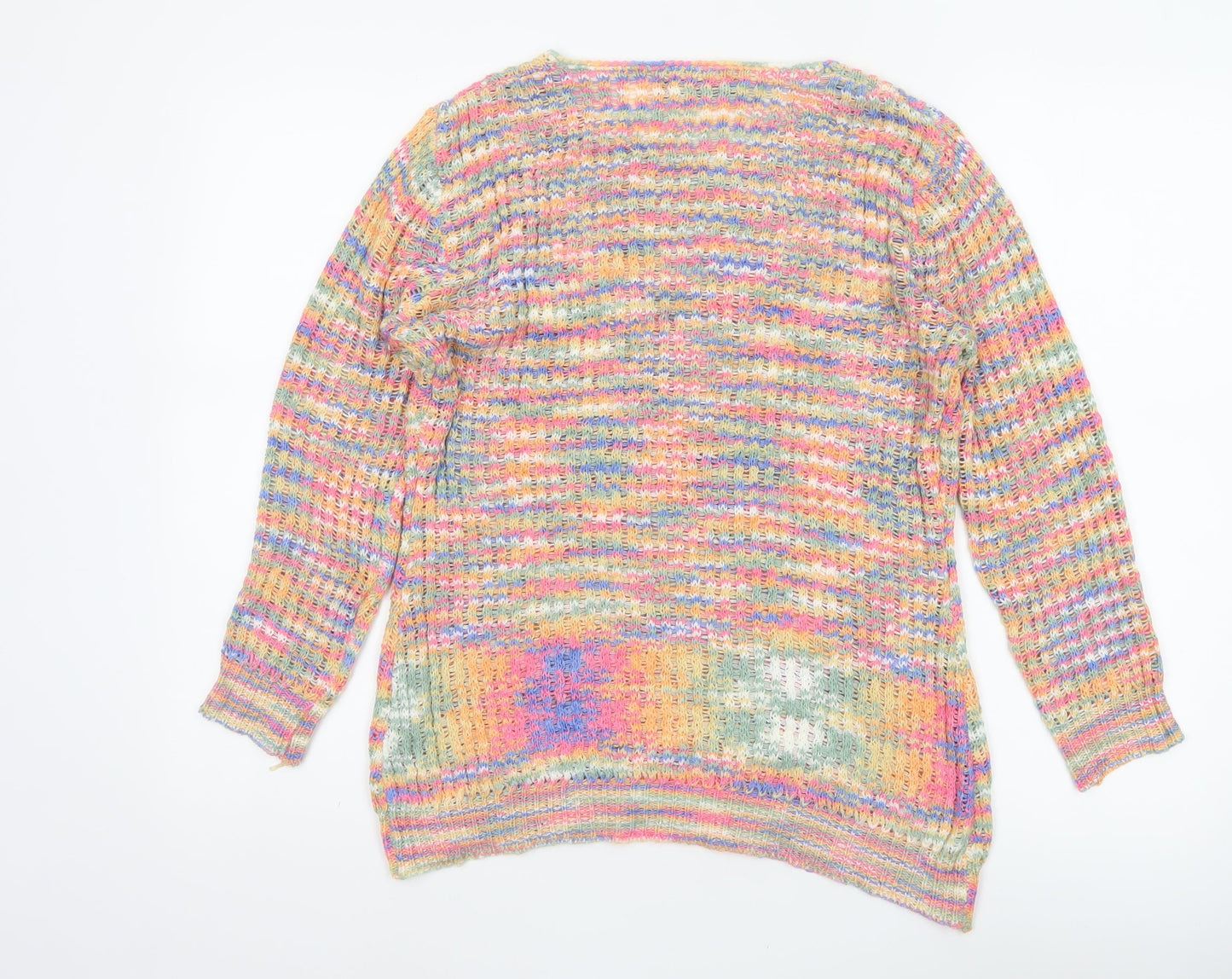 Just Elegance Women's Multicoloured M Open Knit Striped Scoop Neck Jumper