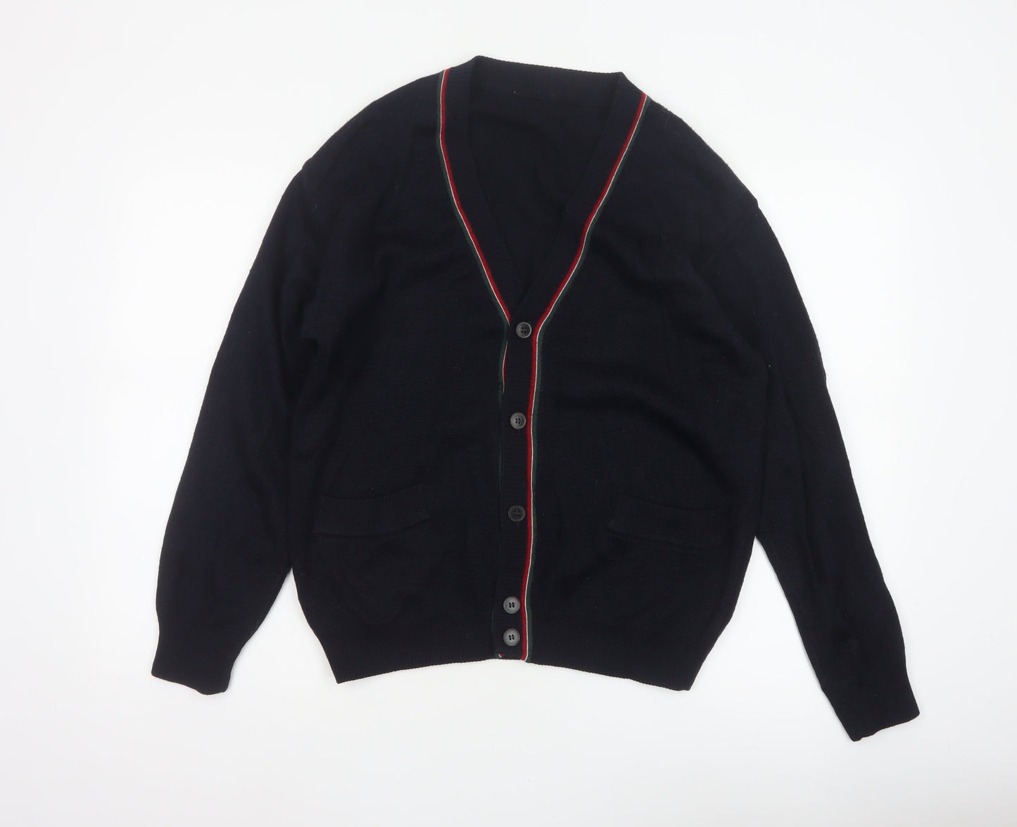 Marks and Spencer Men Black S Vintage V-Neck Button Cardigan Pockets
