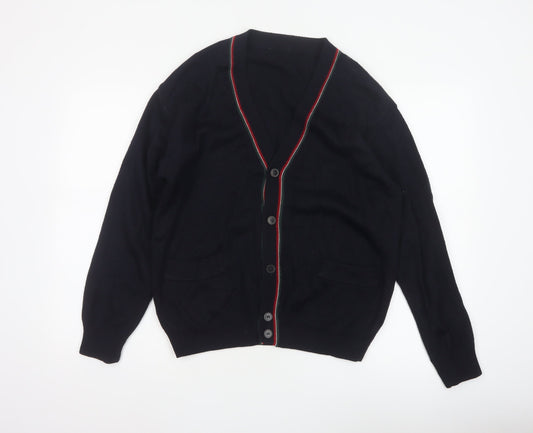 Marks and Spencer Men Black S Vintage V-Neck Button Cardigan Pockets