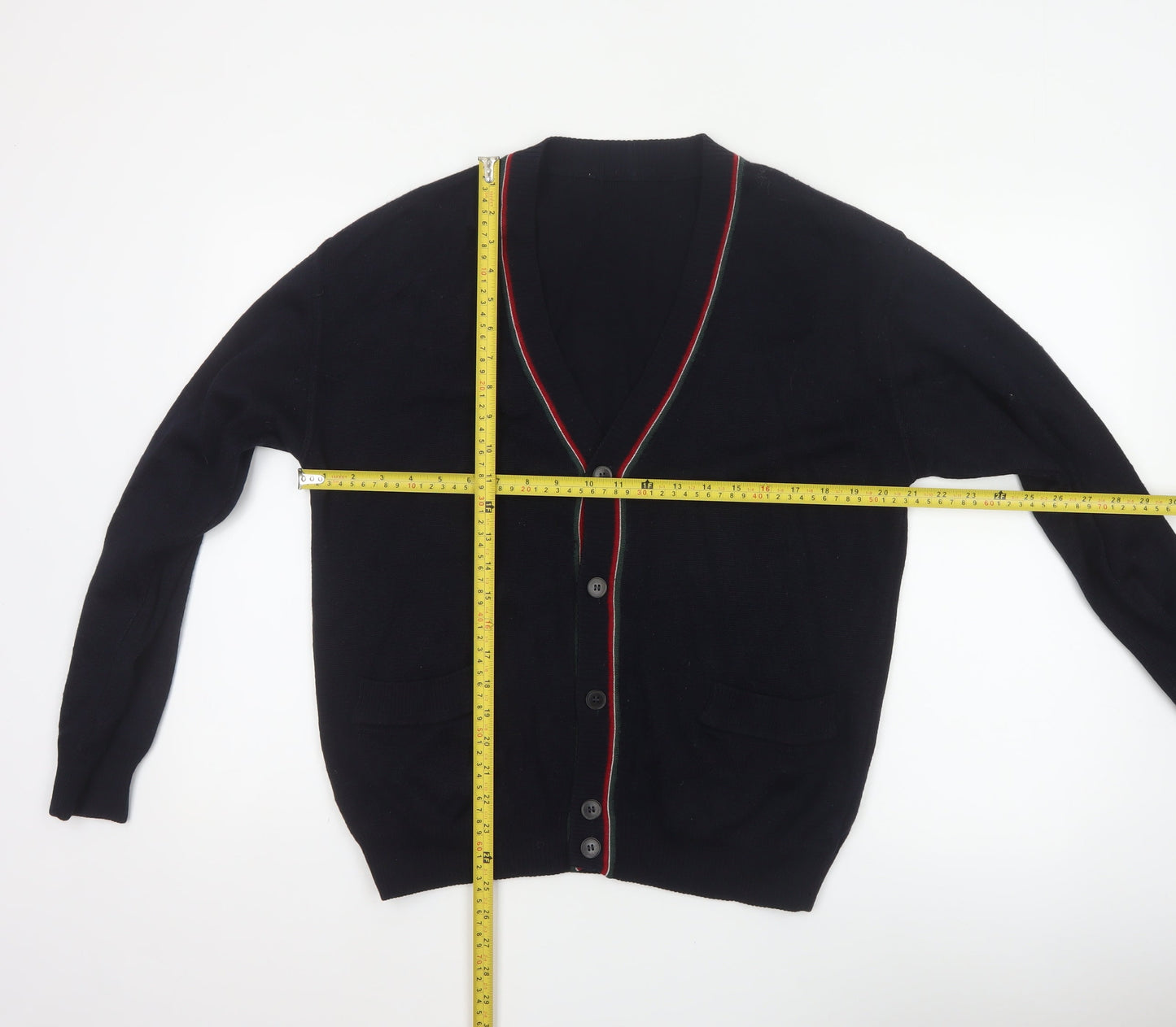 Marks and Spencer Men Black S Vintage V-Neck Button Cardigan Pockets