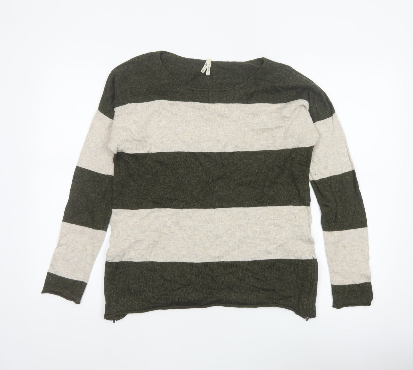 Tops & Tees by Part Two Women Green Beige Stripe Knit Jumper S