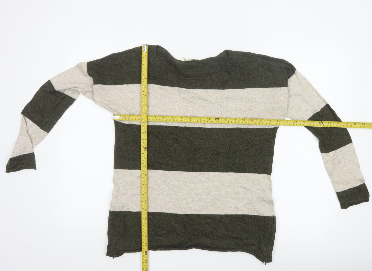 Tops & Tees by Part Two Women Green Beige Stripe Knit Jumper S