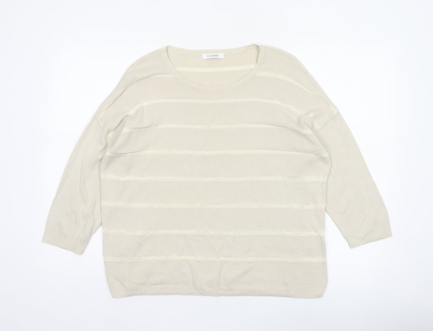 M&S Women’s Beige Size 16 Round Neck Cotton Blend Knit Jumper