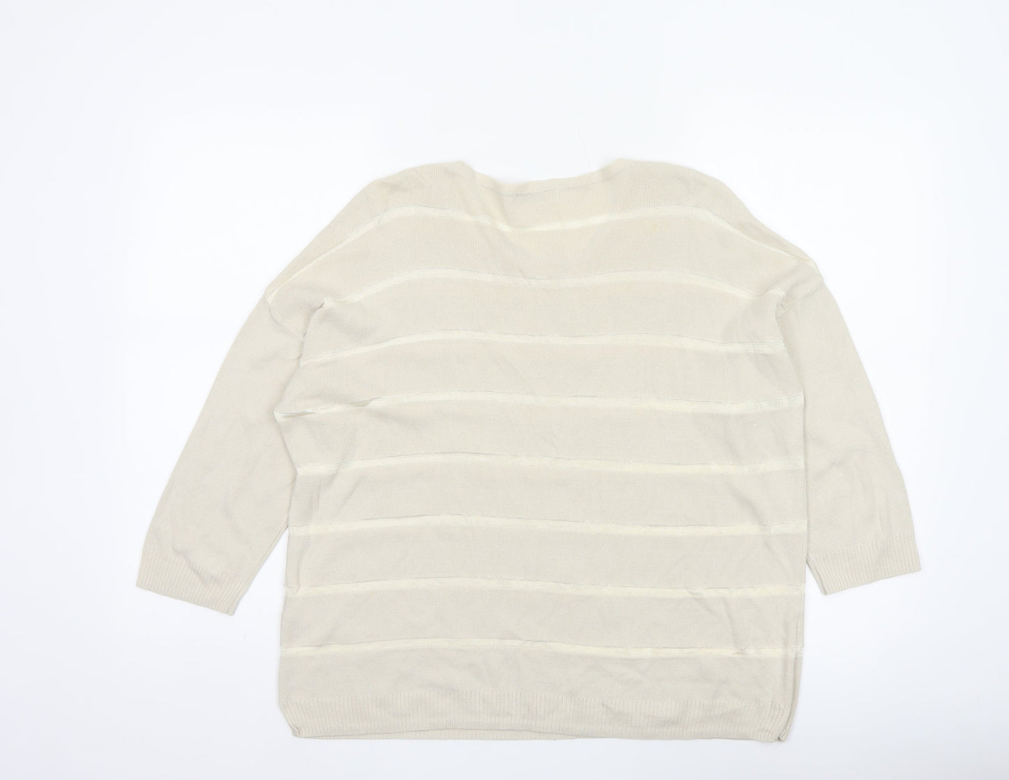 M&S Women’s Beige Size 16 Round Neck Cotton Blend Knit Jumper