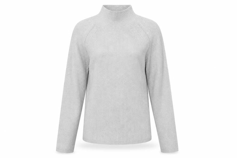 Marks & Spencer Women Grey Size 12 Ribbed Mock Neck Raglan Knit Jumper