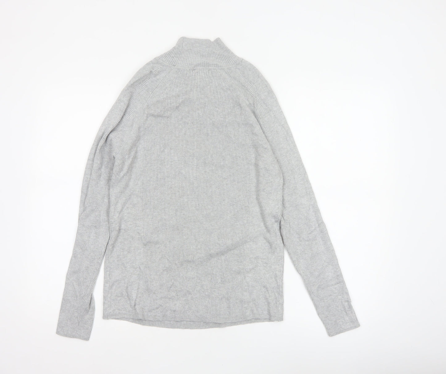 M&S Women Grey Size 12 Ribbed Mock Neck Raglan Knit Jumper