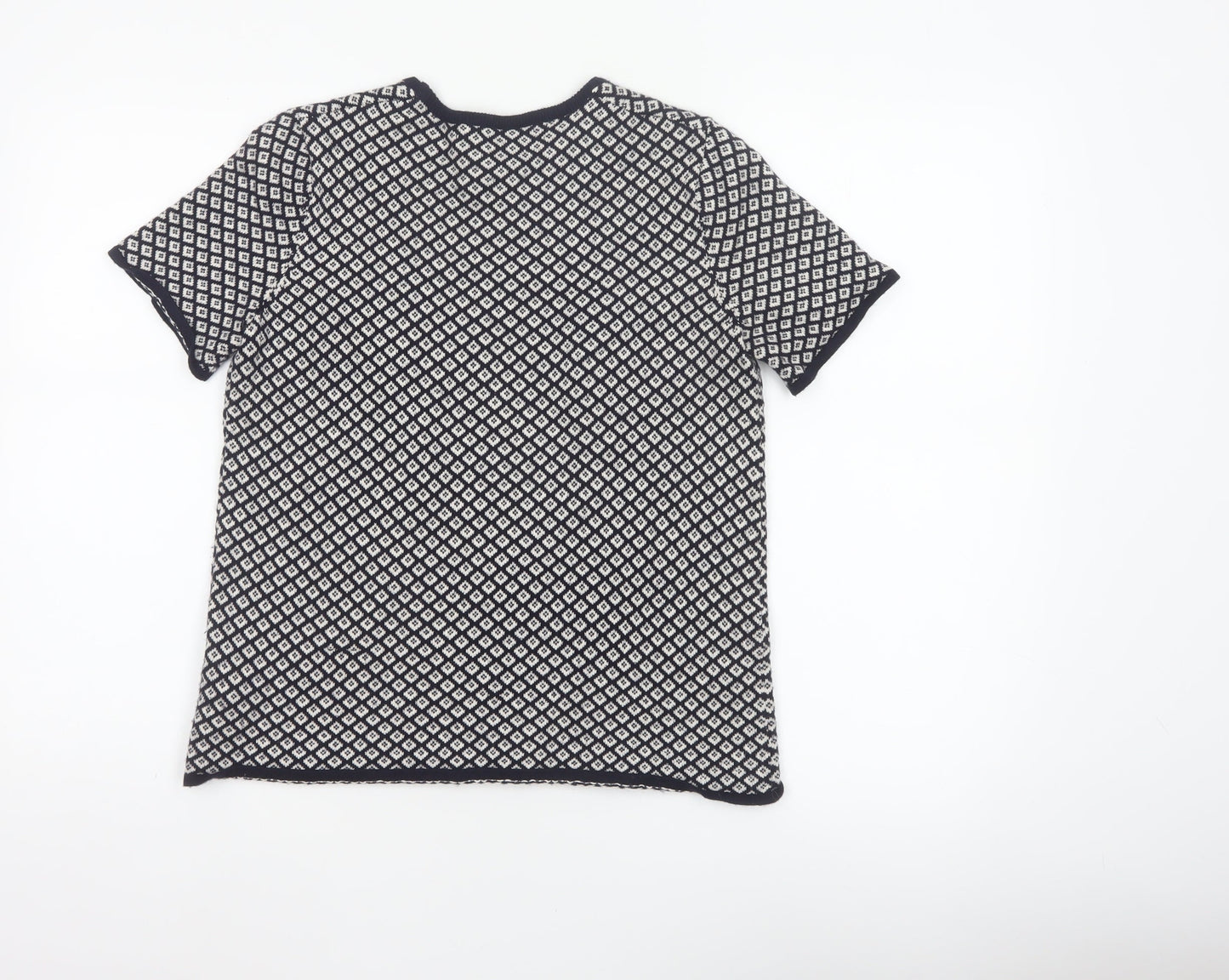 Zara Knit Women Black White Diamond Short Sleeve Jumper UK 8