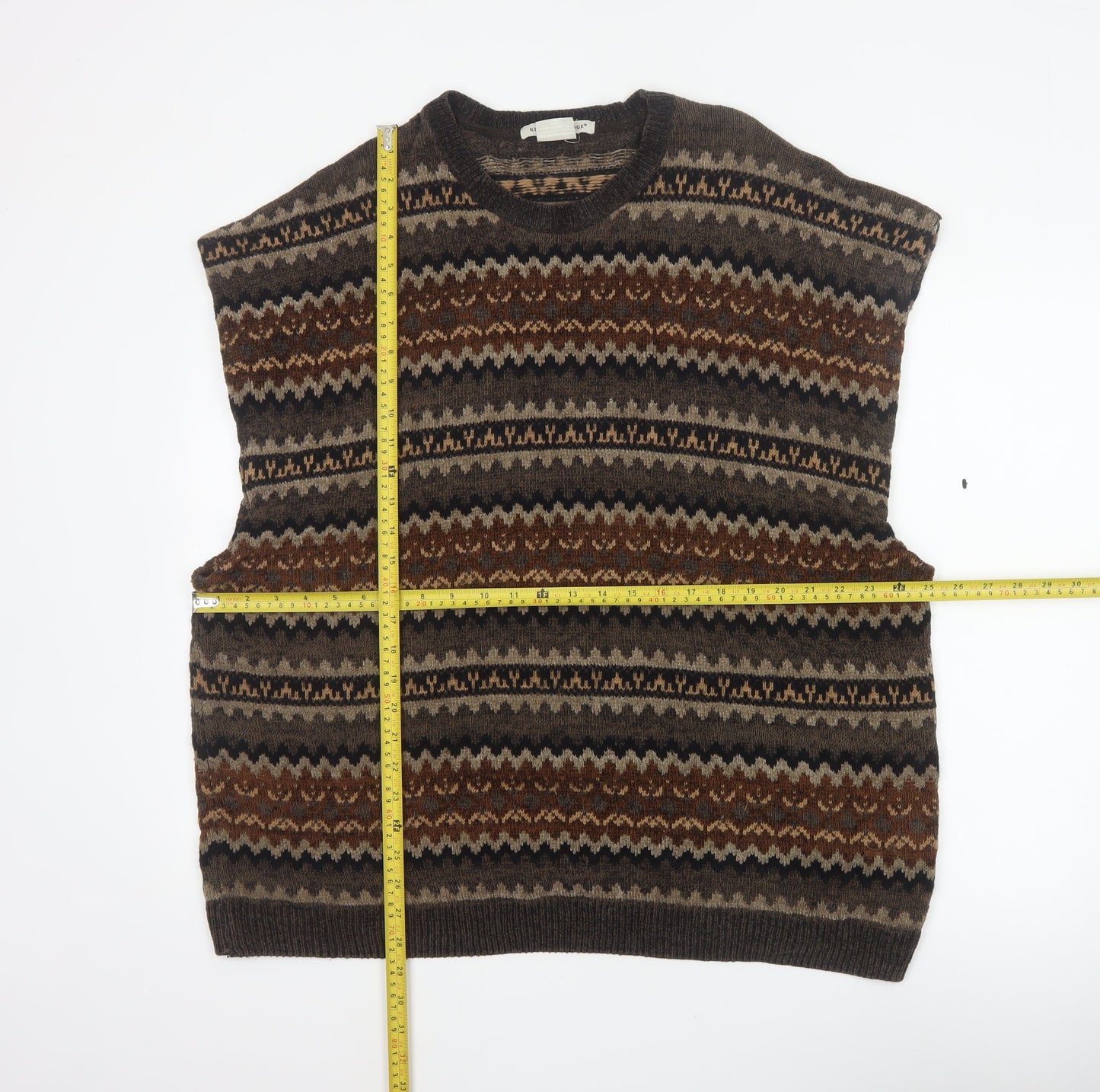 Knightsbridge Men’s Brown XL Fair Isle Knit Sweater Vest Vintage
