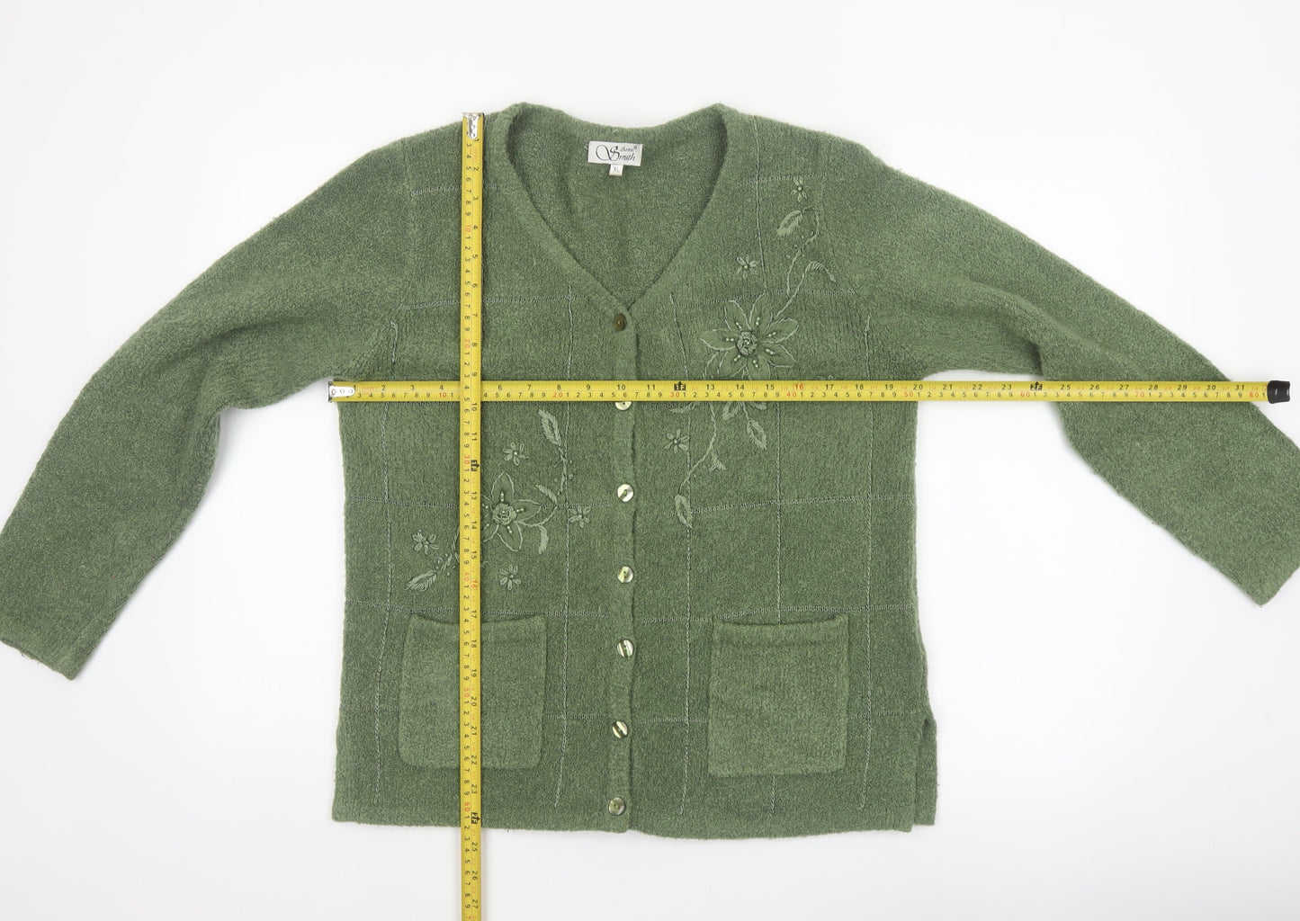 Aime Smith Women’s Green XL Floral Embroidered V-Neck Cardigan
