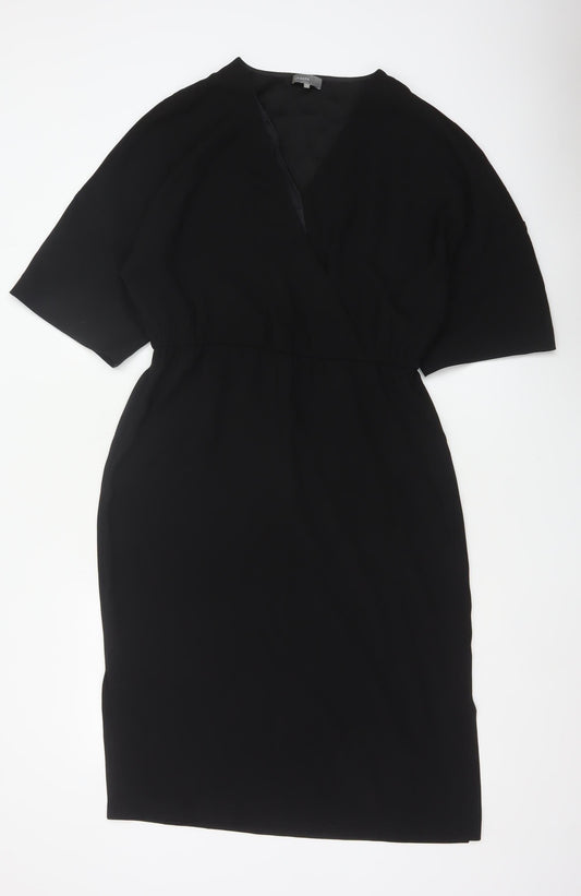 Jaeger Women Black UK 12 Knee Length Sheath V-Neck Kimono Sleeve Dress