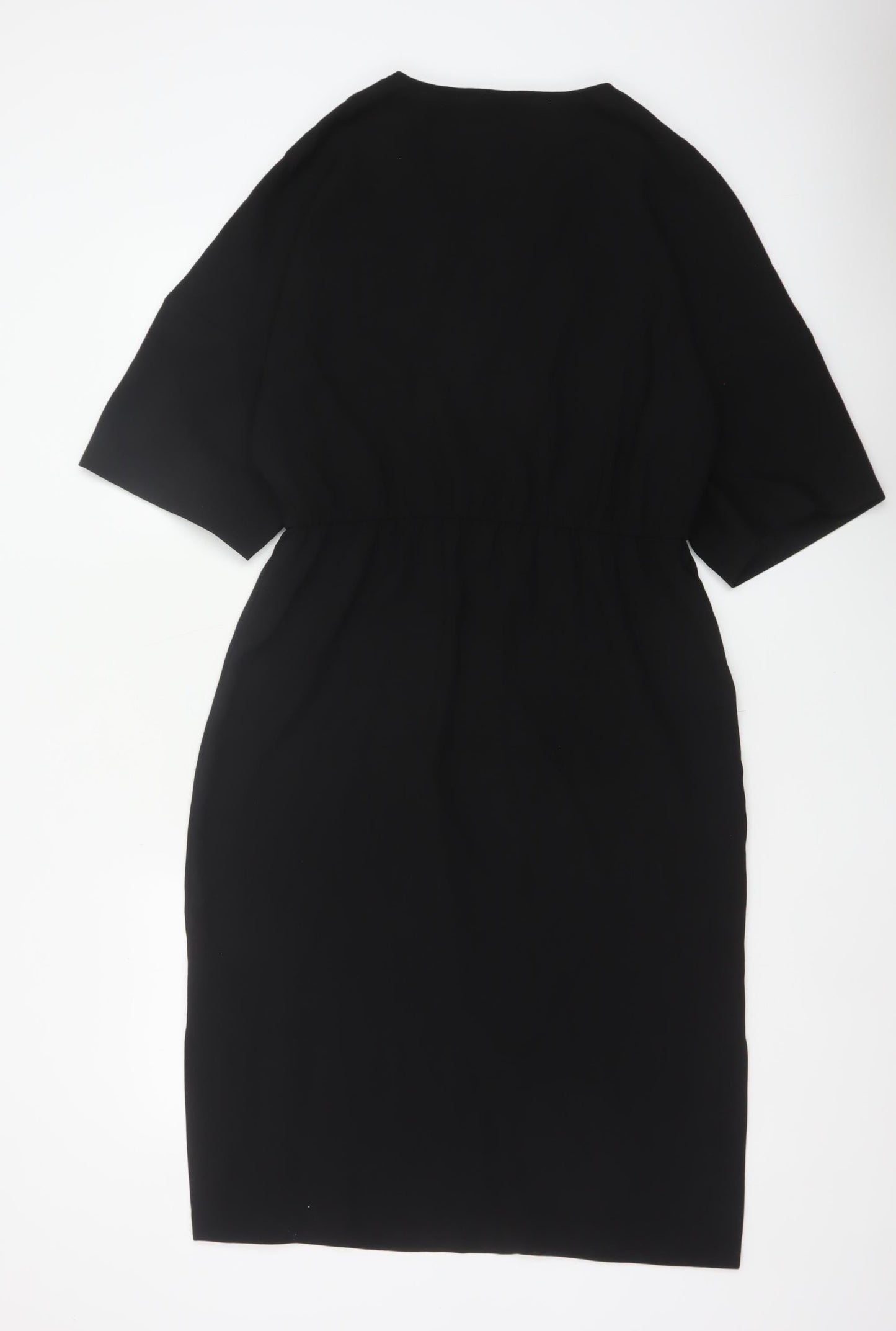 Jaeger Women Black UK 12 Knee Length Sheath V-Neck Kimono Sleeve Dress