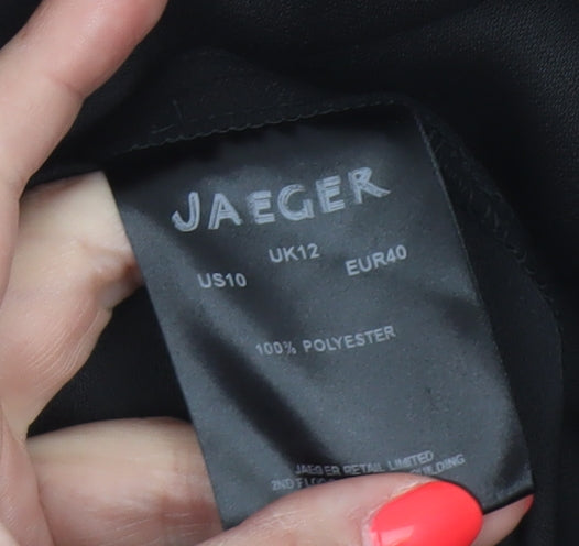 Jaeger Women Black UK 12 Knee Length Sheath V-Neck Kimono Sleeve Dress