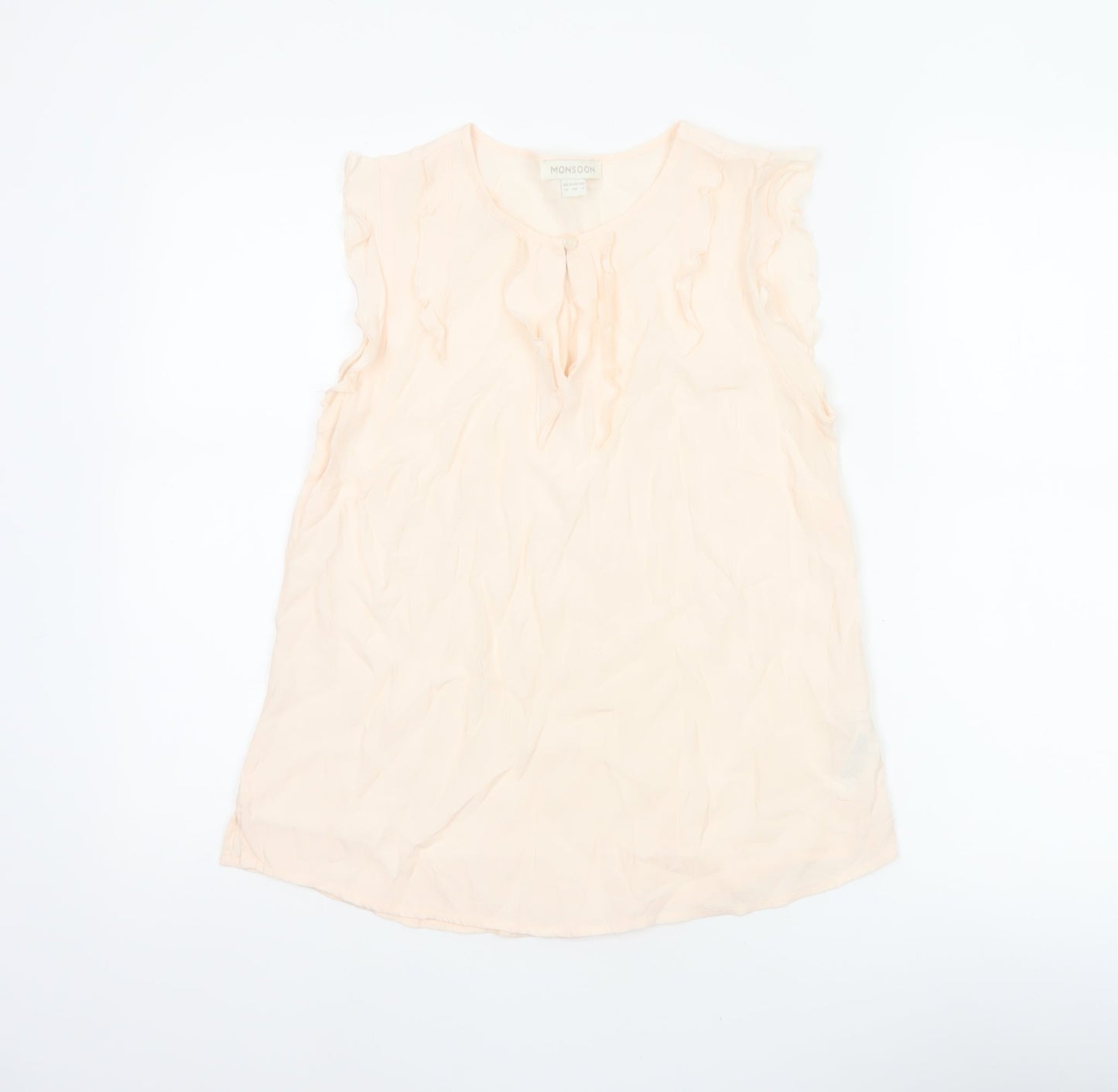 Monsoon Women Ivory UK 10 Ruffle Cap Sleeve Viscose Blouse
