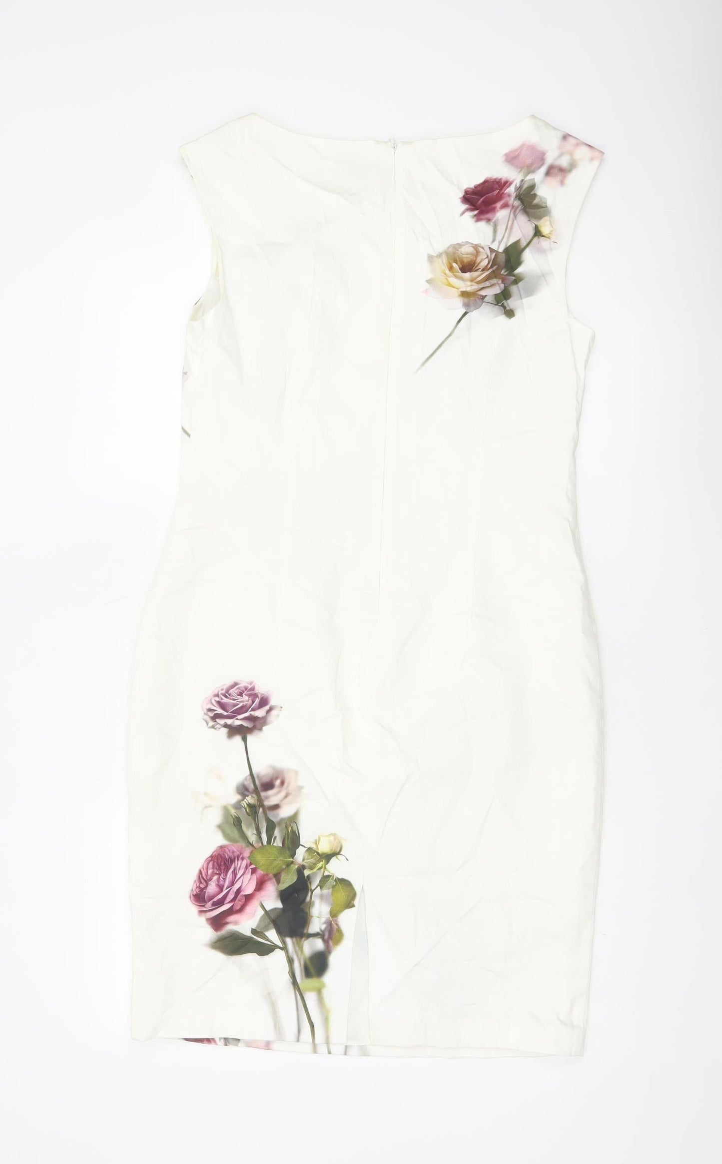 Phase Eight Women Ivory Floral Midi Shift Dress Size 14 Lined