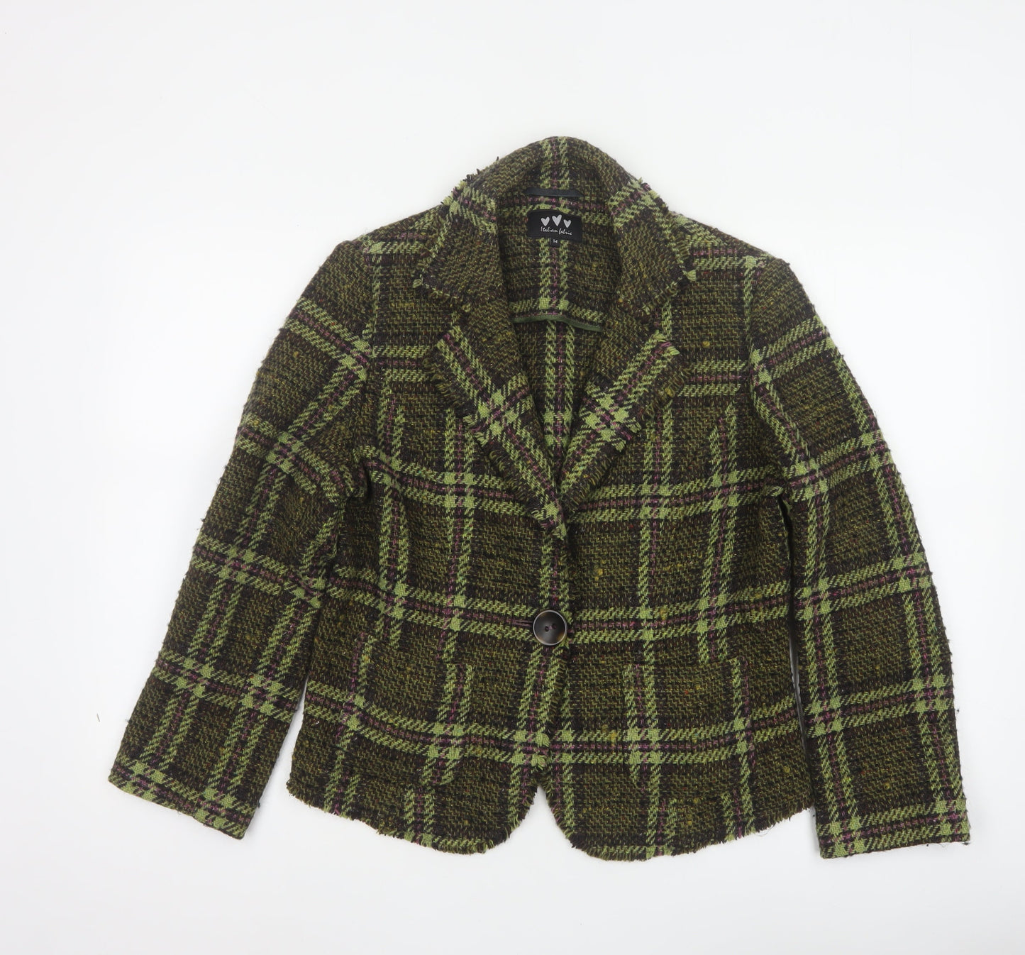 Matalan Women Green Tweed Check Wool Blend Blazer Jacket UK 14